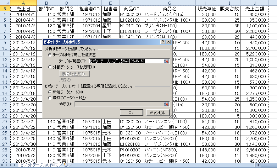 Excel 2010 2次元集計やデータ分析を行うピボットテーブル