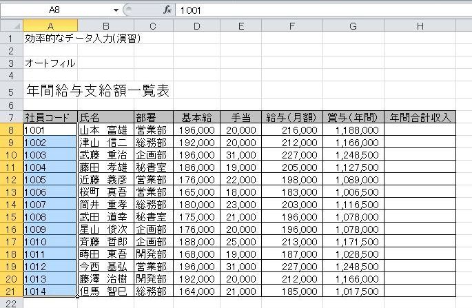 Excel 2010 効率的なデータ入力